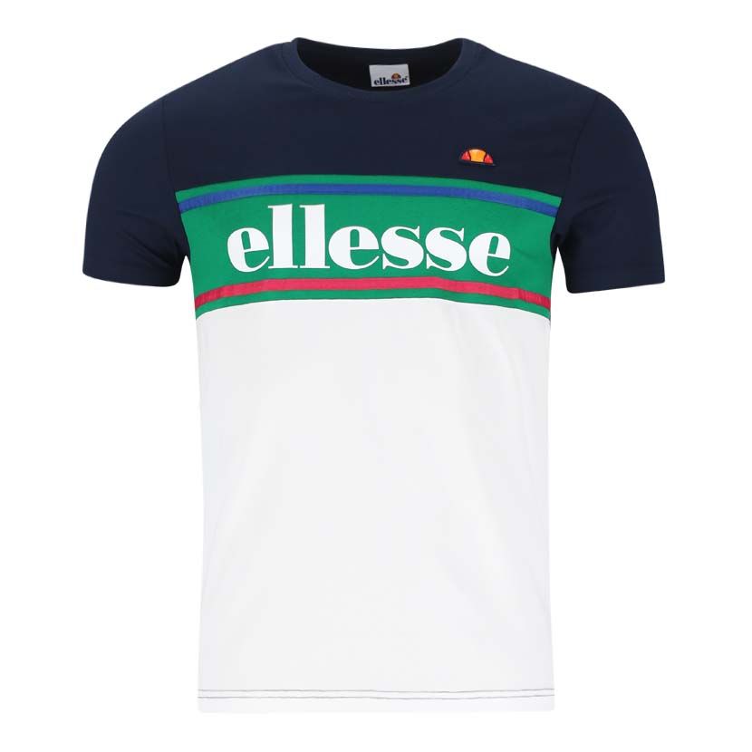 Shop Ellesse Con Cut-Sew Stripe Logo Mens T-Shirt Dress Blue/Whit