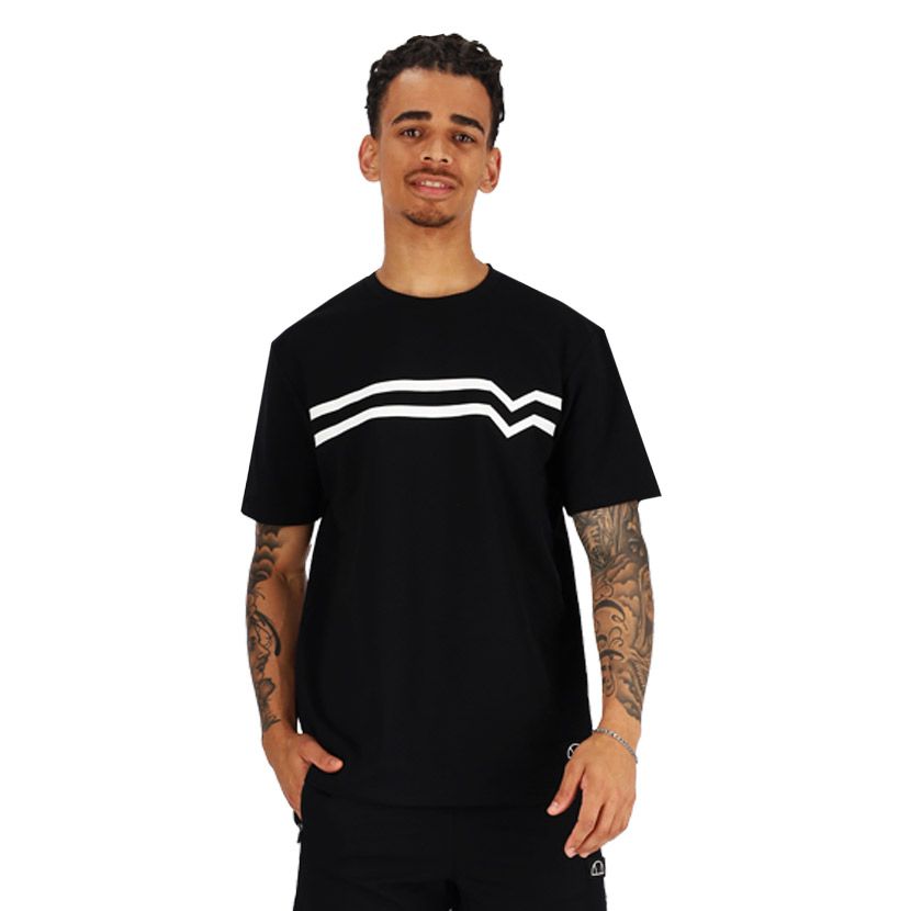 ellesse Stripe Woven Badge T-shirt Mens Black/White | Studio 88