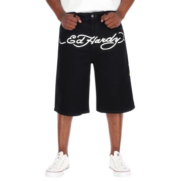 Ed Hardy Tiger Denim Bermuda Mens Black Wash