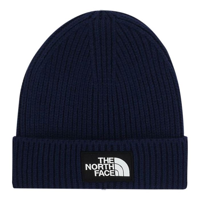 The North Face Logo Box Cuffed Beanie Navy Blue | Studio 88
