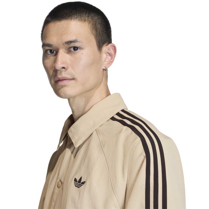 adidas Originals 3 Stripes Coach Jacket Mens Stone Khaki | Studio 88