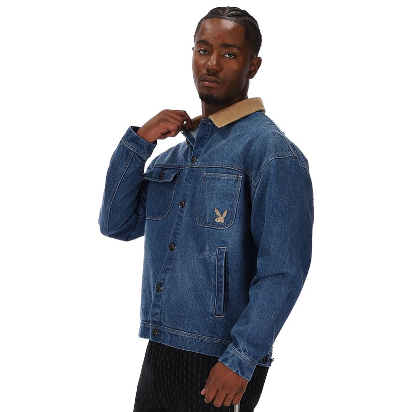ジャケット・アウター arulee v-collar denim jacket Playboy Wild West Denim Jacket Mens Blue | Studio 88