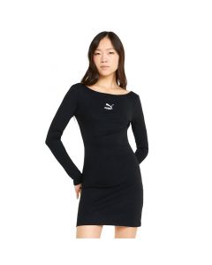 Puma Classics Ribbed Long Sleeve Dress Womens Carbon Black