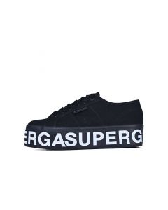 Superga Platform Lettering Womens Sneaker Black White